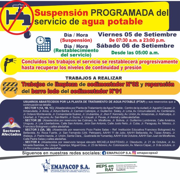 SUSPENSION PROGRAMADA DEL SERVICIO DE AGUA POTABLE